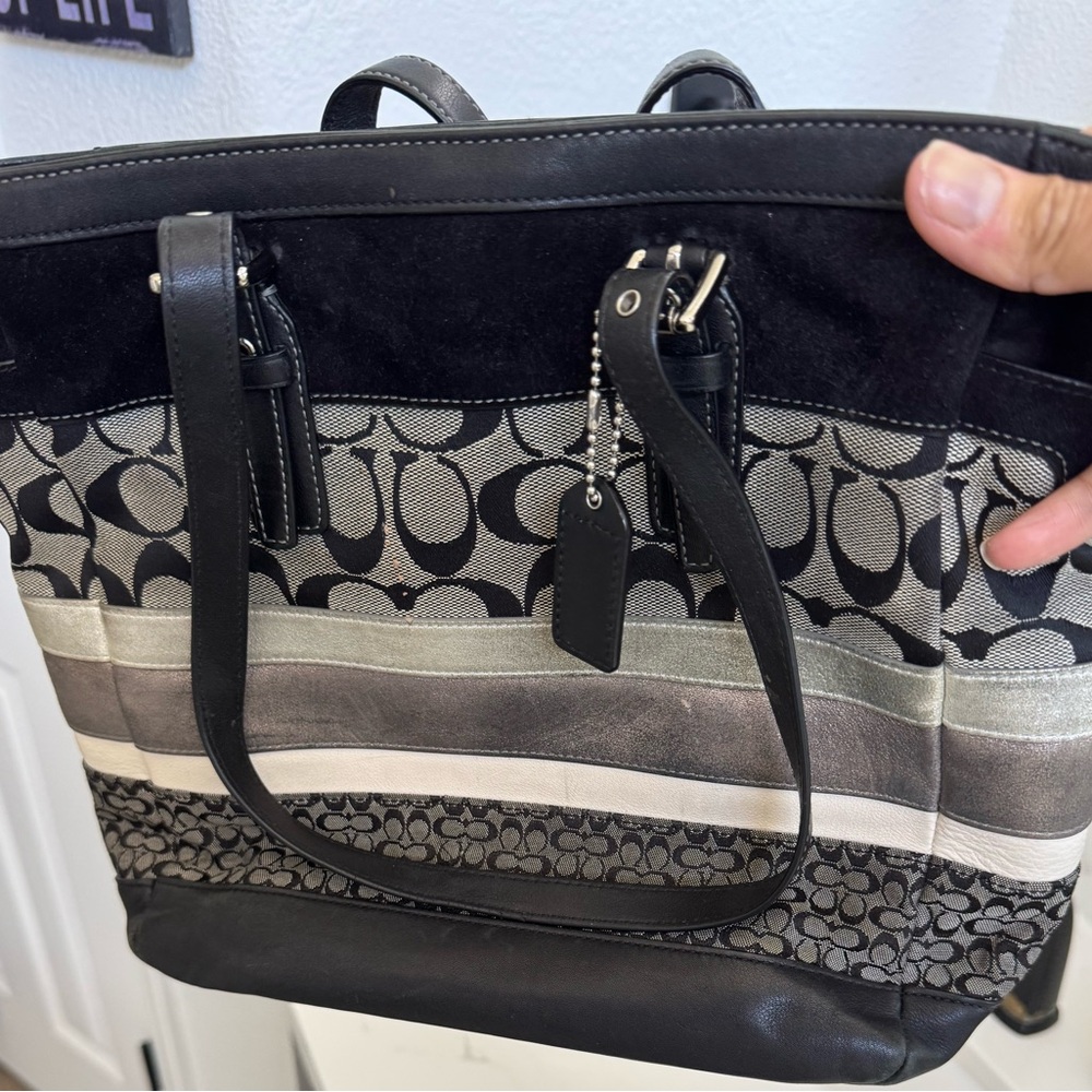 Coach Black and Gray Striped Tote